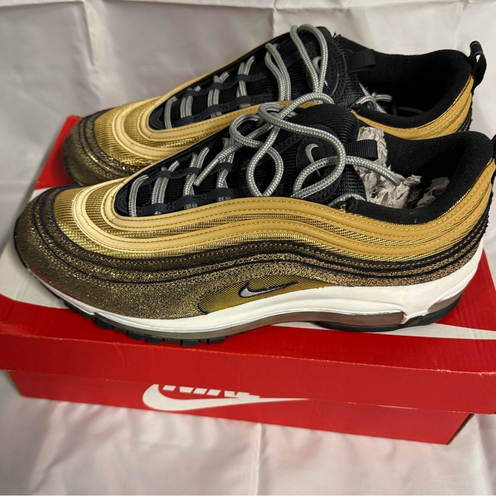 Nike Air Max 97 Gold Black Womens Athletic Shoes